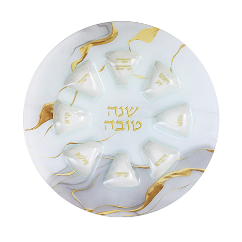 Elegant Glass Rosh Hashana Plate 35 cm