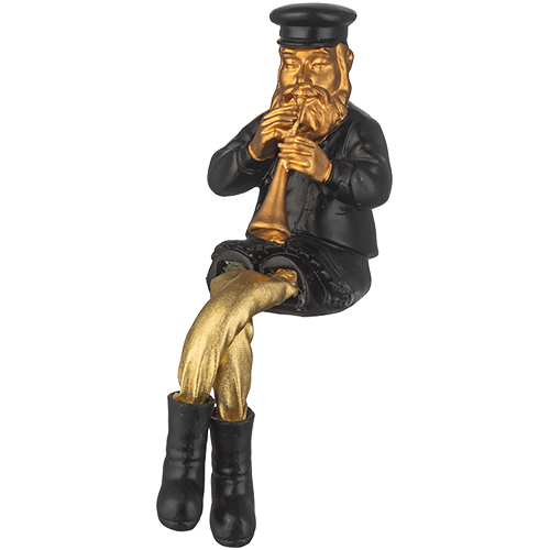 Polyresin Sitting Hassidic Figurine with Cloth Legs 25 cm- Clarinet Player
