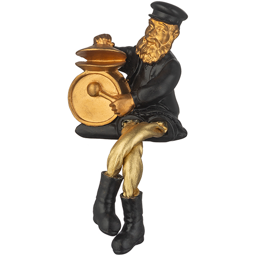 Polyresin Sitting Hassidic Figurine with Black Cloth Legs 25 cm - Drum Player