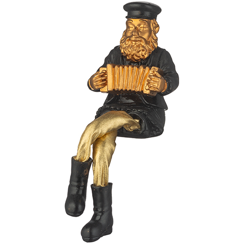Polyresin Sitting Hassidic Figurine with Cloth Legs 25 cm- Accordion Player