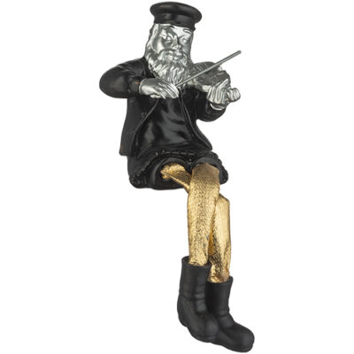 Polymer Sitting Hassidic Figurine with Cloth Legs 25 cm- Fiddler - Silver