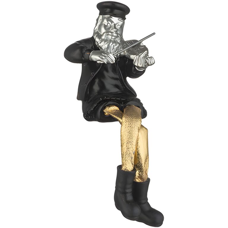 Polymer Sitting Hassidic Figurine with Cloth Legs 25 cm- Fiddler - Silver