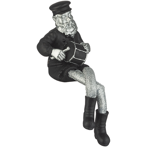 Polyresin Sitting Hassidic Figurine with Black Cloth Legs 25 cm - Drum Player