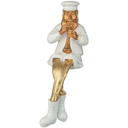 Polyresin Sitting Hassidic Figurine with Cloth Legs 25 cm- Clarinet Player