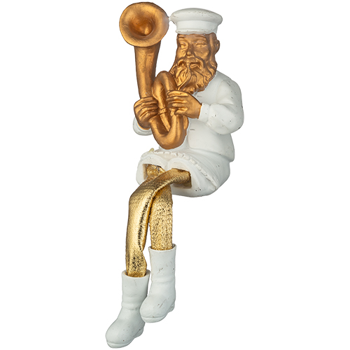 Polyresin Sitting Hassidic Figurine with Cloth Legs 25 cm- Tuba Player