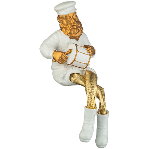 Polyresin Sitting Hassidic Figurine with Black Cloth Legs 25 cm - Drum Player