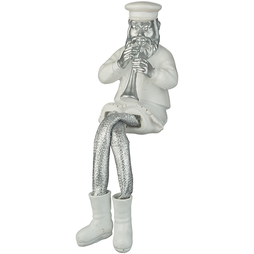 Polyresin Sitting Hassidic Figurine with Cloth Legs 25 cm- Clarinet Player