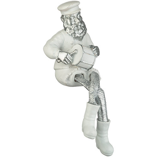 Polyresin Sitting Hassidic Figurine with Black Cloth Legs 25 cm - Drum Player