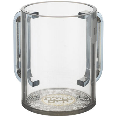 Acrylic Clear Washing Cup 13 cm- Silver Handles with Plaque