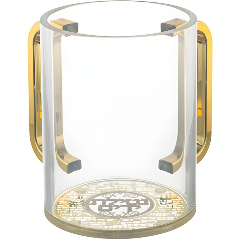 Acrylic Clear Washing Cup 13 cm- Gold Handles with Plaque