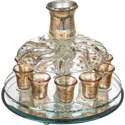מזרקת יין קריסטל 33*25 ס"מ עם 10 כוסות קטנות - זהב