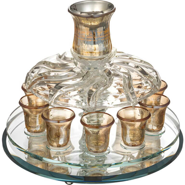 מזרקת יין קריסטל 33*25 ס"מ עם 10 כוסות קטנות - זהב