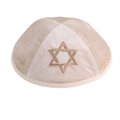Velvet Kippah with Embroidery Size 4- Off White