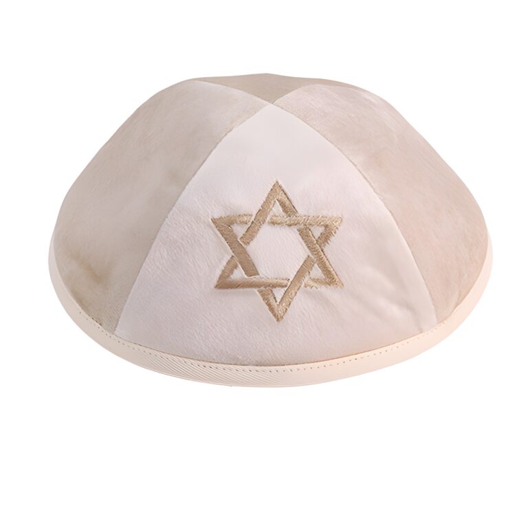 Velvet Kippah with Embroidery Size 4- Off White