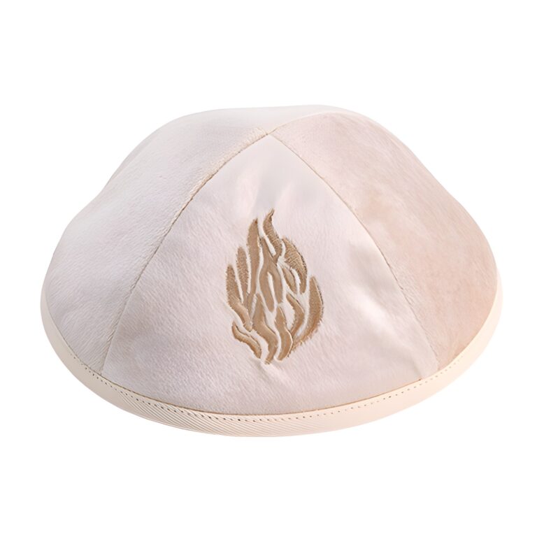 Velvet Kippah with Embroidery Size 4- Off White