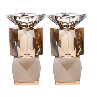 Pair of Crystal Elegant Candlesticks 14.5 cm - Gold