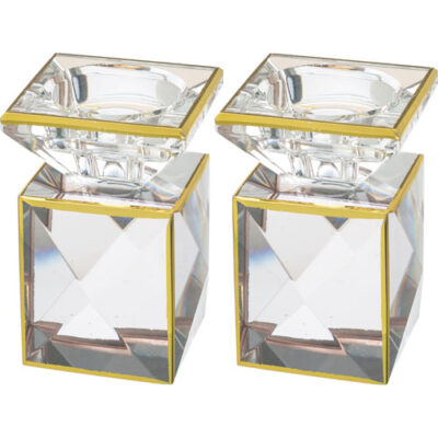 Pair of Crystal Elegant Candlesticks 9 cm