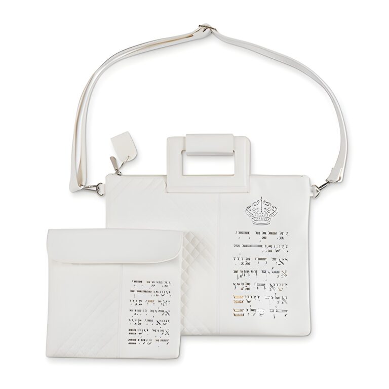 Leatherette Talit & Tefilin Set 38*31 cm - White with Embossed Letters