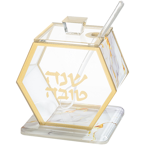 כלי לדבש פרספקס גימור שיש 8.5 ס"מ