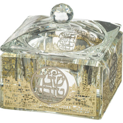 Crystal Honey Dish 7*7 cm with Metal Plaque