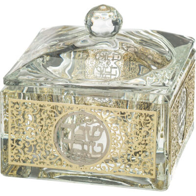 Crystal Honey Dish 7*7 cm with Metal Plaque