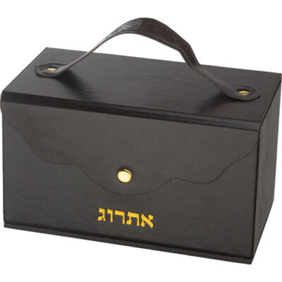 קופסת אתרוג מעור סינטטי עם ידית ומנעול 13*19*11 ס"מ - חום