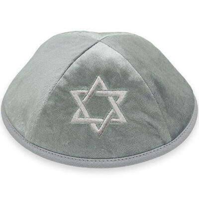 Velvet Kippah with Embroidery Size 4- Light Green