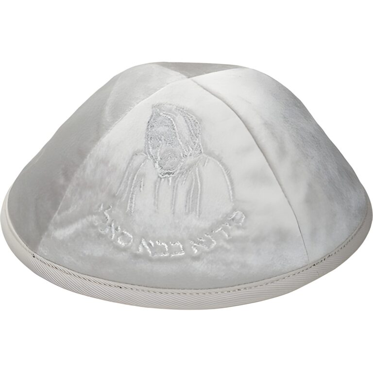 Velvet Kippah with Embroidery Size 4- Light Gray