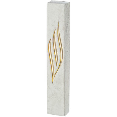 Concrete-like Polymer Mezuzah Golden Shin 20 cm - White