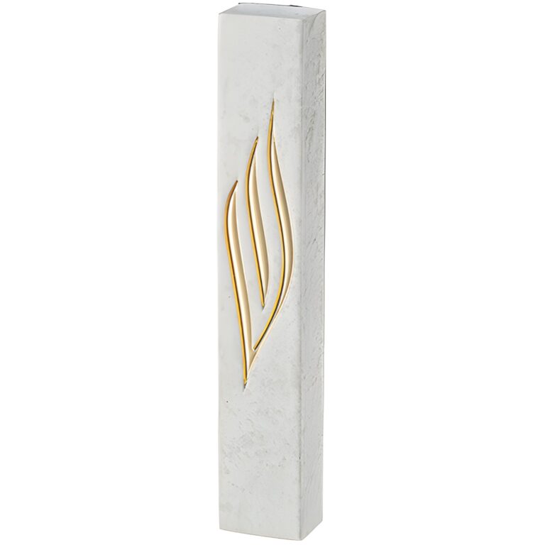 Concrete-like Polymer Mezuzah Golden Shin 20 cm - White