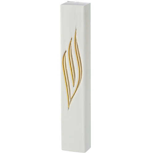 White Polymer Mezuzah Golden Shin 12 cm