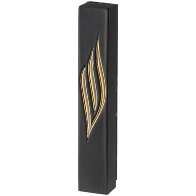 Black Polymer Mezuzah Golden Shin 12 cm - Glossy