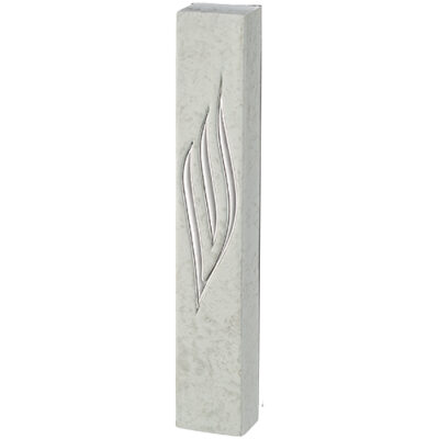 Concrete-like Polymer Mezuzah Silver Shin 12 cm - White