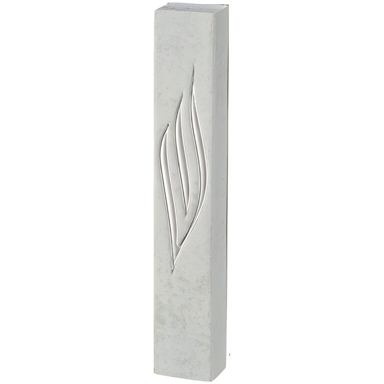 Concrete-like Polymer Mezuzah Silver Shin 20 cm - White