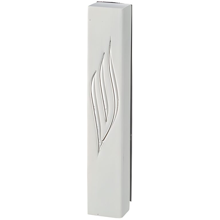White Polymer Mezuzah Silver Shin 12 cm - Glossy