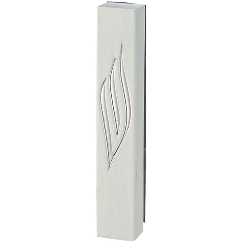 White Polymer Mezuzah Silver Shin 12 cm