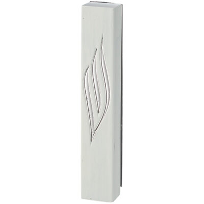 White Polymer Mezuzah Silver Shin 15 cm - Glossy