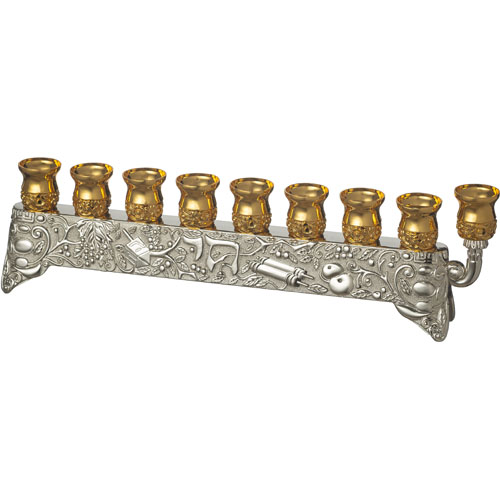 Elegant Menorah with Judaica Symbols 9X29 cm