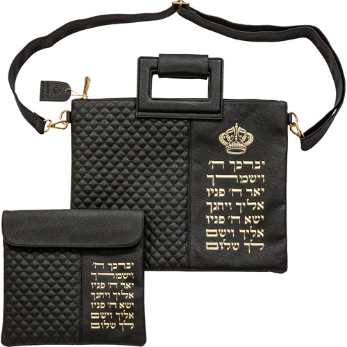 Leatherette Talit & Tefilin Set 38*31 cm - Black with Embossed Letters