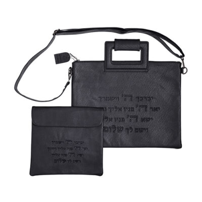 טלית ותפילין מעור סינטטי 31*38 ס"מ עם רקמה