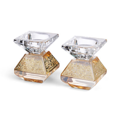 Crystal Candlesticks with Plaque 6.5cm - Gold
