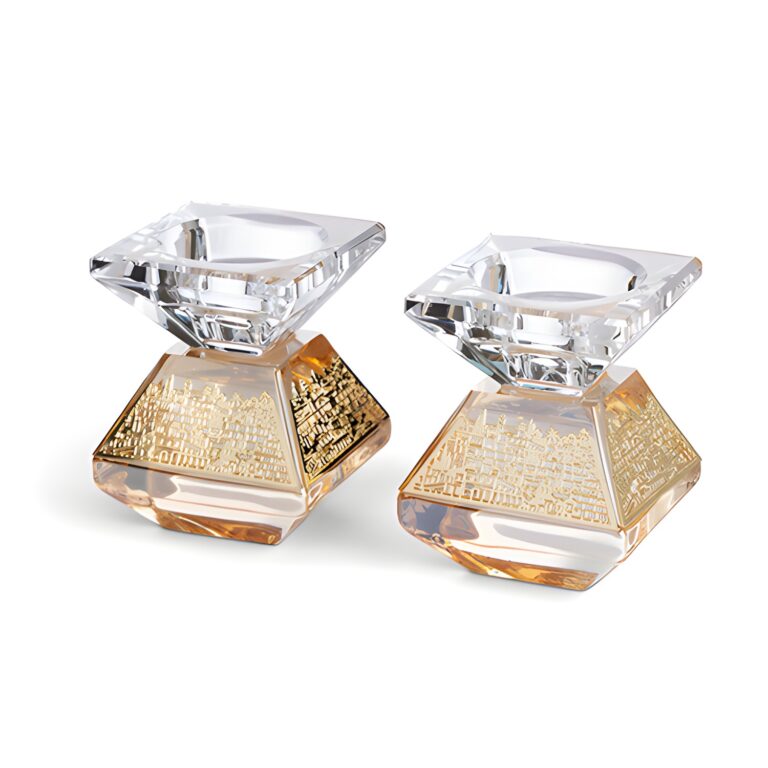 Crystal Candlesticks with Plaque 6.5cm - Gold