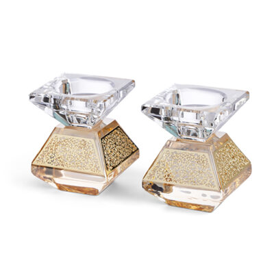 Crystal Candlesticks with Plaque 6.5cm - Gold