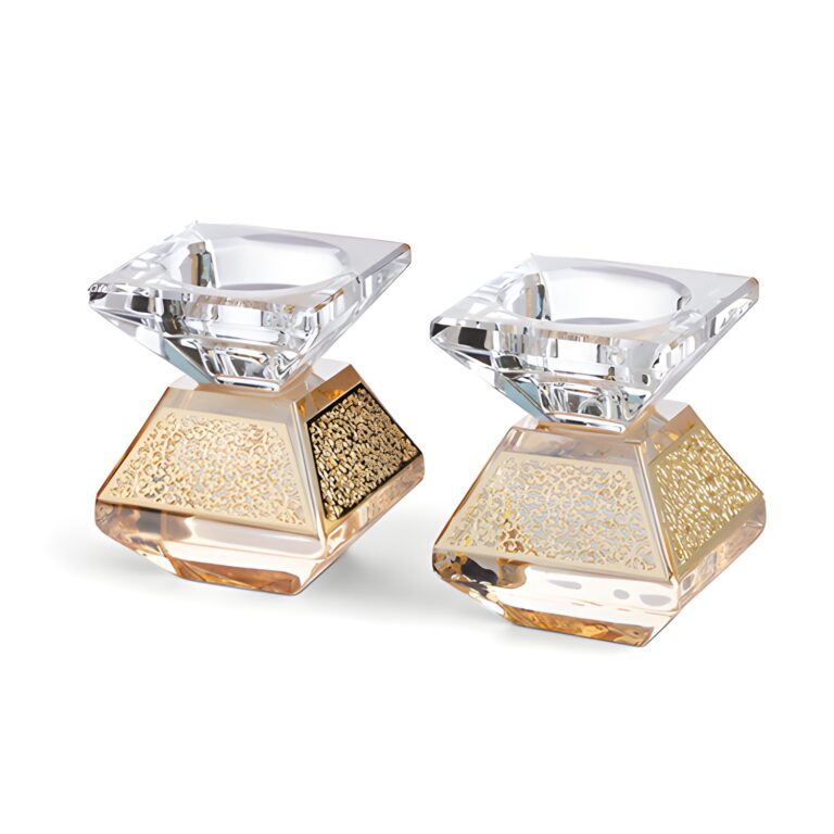 Crystal Candlesticks with Plaque 6.5cm - Gold