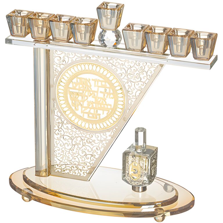 Crystal Menorah 28*27 cm with Metal Plaque and Stones