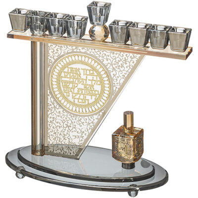 Crystal Menorah 28*27 cm with Metal Plaque and Stones
