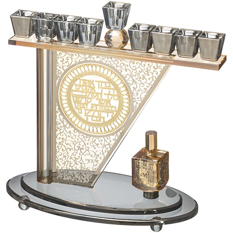 Crystal Menorah 28*27 cm with Metal Plaque and Stones