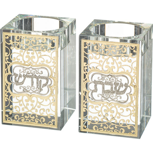 Crystal Candlesticks 8 cm with Metal Plaque