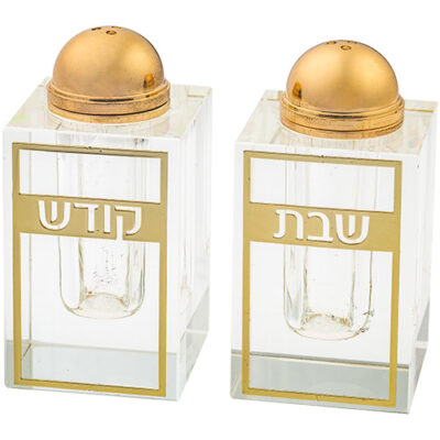 סט מחזיקי מלח ופלפל מזכוכית 8*4 ס"מ עם לוחית חיתוך בלייזר