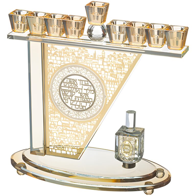 Crystal Menorah 28*27 cm with Metal Plaque and Stones
